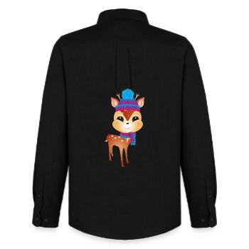 mignon petit cerf avec bonnet pompon et écharpe - Chemise Oxford homme Stanley/Stella - noir - Dos - AI Model Male 185 dark (185cm)