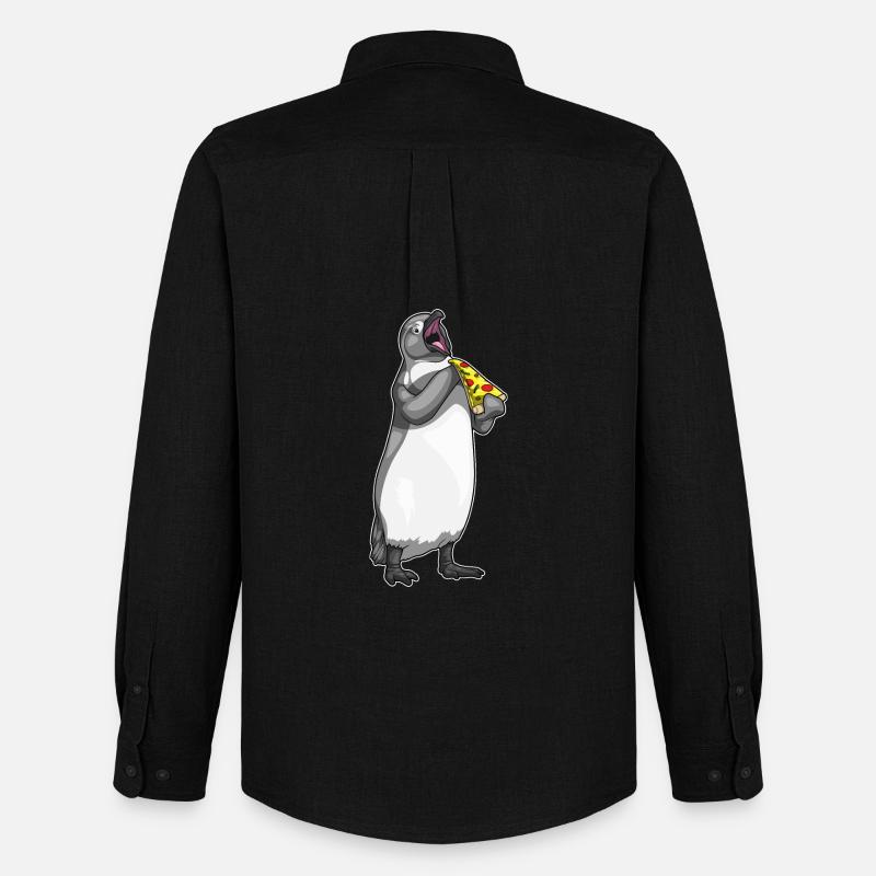 Pinguin Pizza - Männer Oxford Hemd von Stanley/Stella - Schwarz