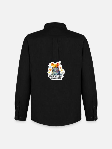Chat et Souris Heureux Ensemble - Chemise Oxford homme Stanley/Stella - noir