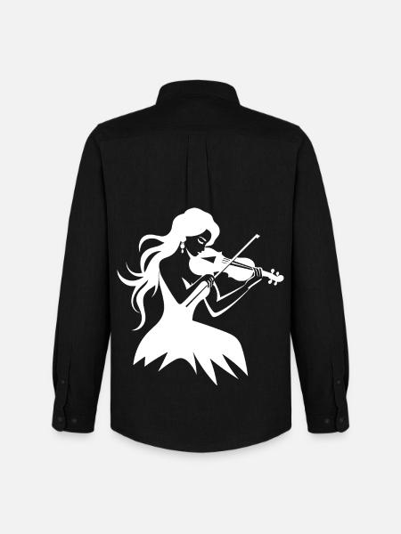 Fiddle Girl Drawing - Men's Oxford Shirt by Stanley/Stella - black