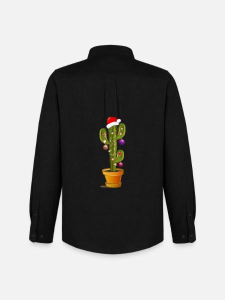 Julepyntet kaktus til jul - Oxfordskjorte herre Stanley/Stella - sort