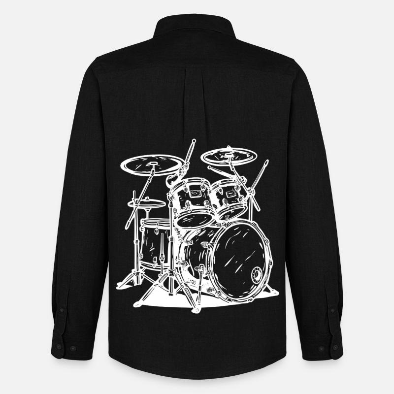 Drumkit Line Art - Männer Oxford Hemd von Stanley/Stella - Schwarz