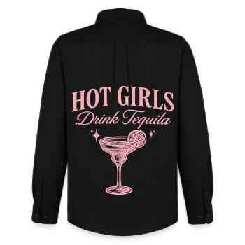 Humour Apéro Filles Boivent Tequila - Chemise Oxford homme Stanley/Stella - noir - Dos - AI Model Male 185 dark (185cm)