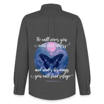 Christian Quote Bible Verse Butterfly - Men's Oxford Shirt by Stanley/Stella - anthracite - Back - AI Model Male 185 dark (185cm)