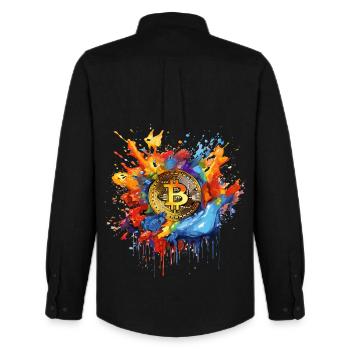 Bitcoin color Splash - Männer Oxford Hemd von Stanley/Stella - Schwarz - Hinten - AI Model Male 185 dark (185cm)