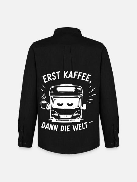 Erst Kaffee, Dann Die Welt - Männer Oxford Hemd von Stanley/Stella - Schwarz