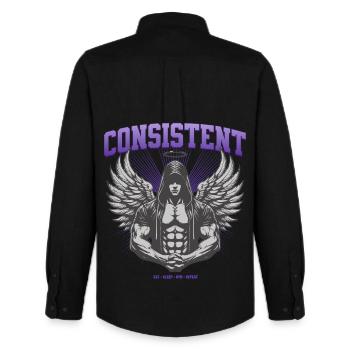 Consistent Gym Engel Design - Eat Sleep Gym Repeat - Männer Oxford Hemd von Stanley/Stella - Schwarz - Hinten - AI Model Male 185 dark (185cm)