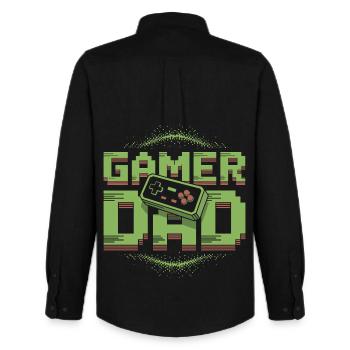 Gamer Dad Pixel Art Design - Männer Oxford Hemd von Stanley/Stella - Schwarz - Hinten - AI Model Male 185 dark (185cm)