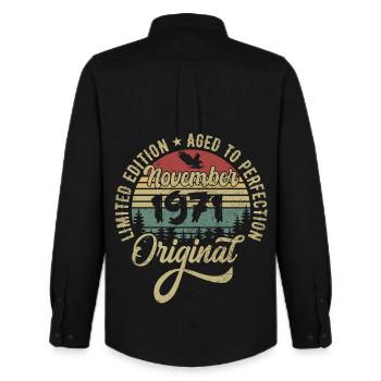 November 1971 Anniversary Gift November 1971 - Men's Oxford Shirt by Stanley/Stella - black - Back - AI Model Male 185 dark (185cm)