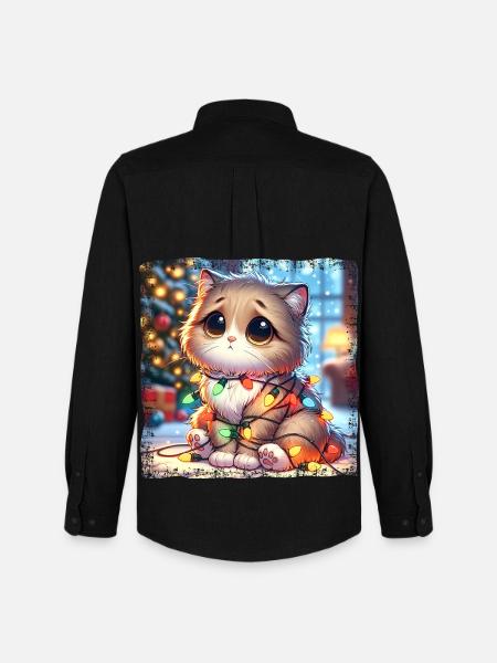 Cute Christmas Cat Clumsy Tangled - Men's Oxford Shirt by Stanley/Stella - black