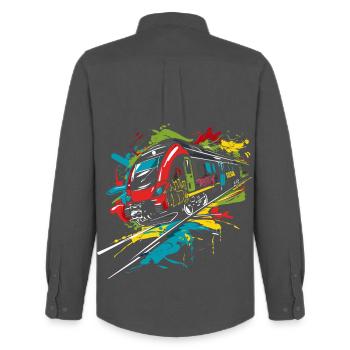 Graffiti Railway - Men's Oxford Shirt by Stanley/Stella - anthracite - Back - AI Model Male 185 dark (185cm)