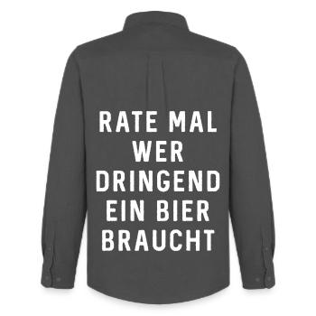 Devise amusante de la bière pour la convivialité - Chemise Oxford homme Stanley/Stella - charbon - Dos - AI Model Male 185 dark (185cm)