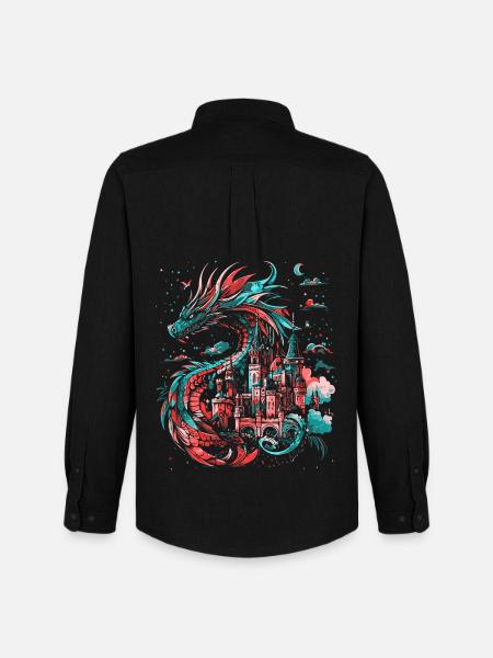 Dragon Castle Fantasy Magic Mythology Creature - Men's Oxford Shirt by Stanley/Stella - black