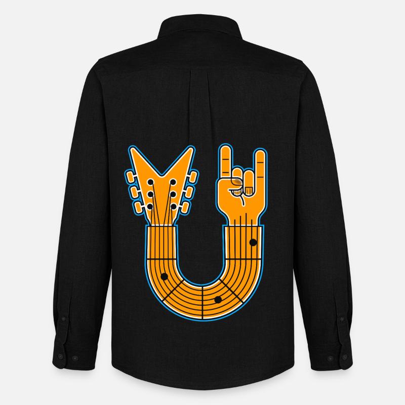 U-Shape Guitar & Rock Hand - Männer Oxford Hemd von Stanley/Stella - Schwarz