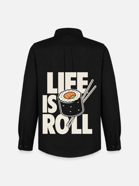 Life Is Roll Kawaii Sushi Motif - Men's Oxford Shirt by Stanley/Stella - black