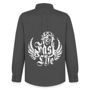 Biker Leben - Männer Oxford Hemd von Stanley/Stella - Anthrazit - Hinten - AI Model Male 185 dark (185cm)