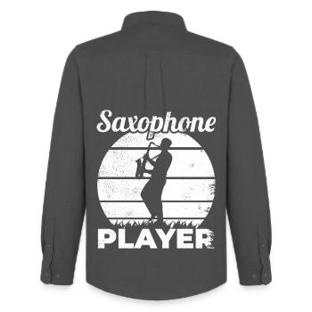 Funny saxophone player - Men's Oxford Shirt by Stanley/Stella - anthracite - Back - AI Model Male 185 dark (185cm)