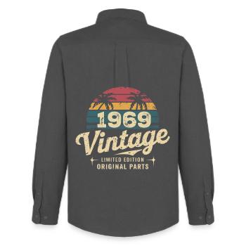 Awesome Since 1969 1969 Birthday Gift - Men's Oxford Shirt by Stanley/Stella - anthracite - Back - AI Model Male 185 dark (185cm)