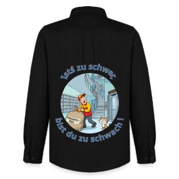 DHL Messenger with Cat Litter XXL Delivery Fun Cartoon - Men's Oxford Shirt by Stanley/Stella - black - Back - AI Model Male 185 dark (185cm)