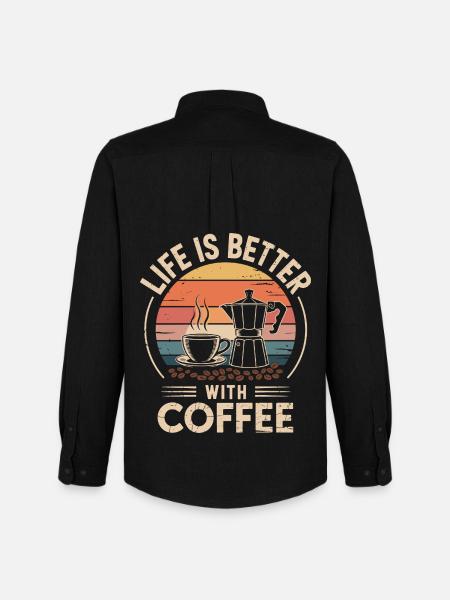 Lebensfreude mit Kaffee Illustration - Männer Oxford Hemd von Stanley/Stella - Schwarz
