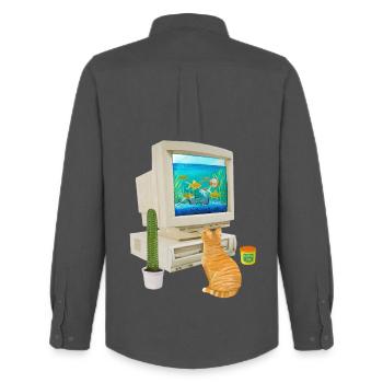 90er Jahre PC Fishbowl - Männer Oxford Hemd von Stanley/Stella - Anthrazit - Hinten - AI Model Male 185 dark (185cm)