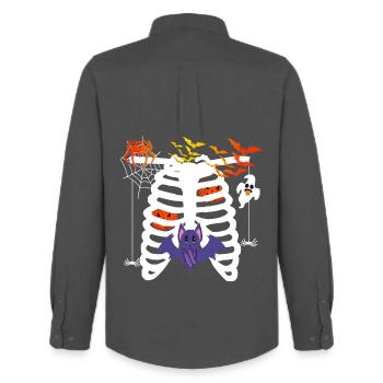 Costume d’Halloween Squelette avec Chauves-souris Citrouille - Chemise Oxford homme Stanley/Stella - charbon - Dos - AI Model Male 185 dark (185cm)