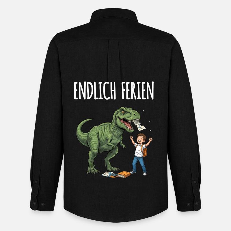 Endlich Ferien Dino Spaß - Männer Oxford Hemd von Stanley/Stella - Schwarz