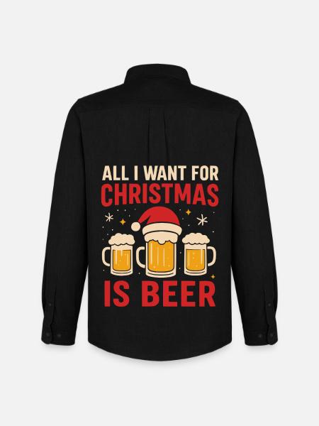 Tutto quello che voglio per Natale è birra! Regalo divertente - Stanley/Stella Camicia Oxford uomo - nero