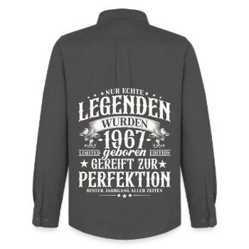1967 Vintage Born Legends Birthday Gift - Men's Oxford Shirt by Stanley/Stella - anthracite - Back - AI Model Male 185 dark (185cm)