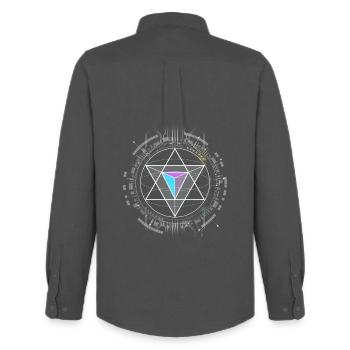nerd cpu pyramide illuminati jeu wow hacker code - Chemise Oxford homme Stanley/Stella - charbon - Dos - AI Model Male 185 dark (185cm)