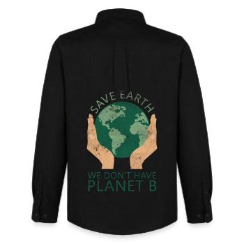 Eco-conscious Earth design with hands - Men's Oxford Shirt by Stanley/Stella - black - Back - AI Model Male 185 dark (185cm)