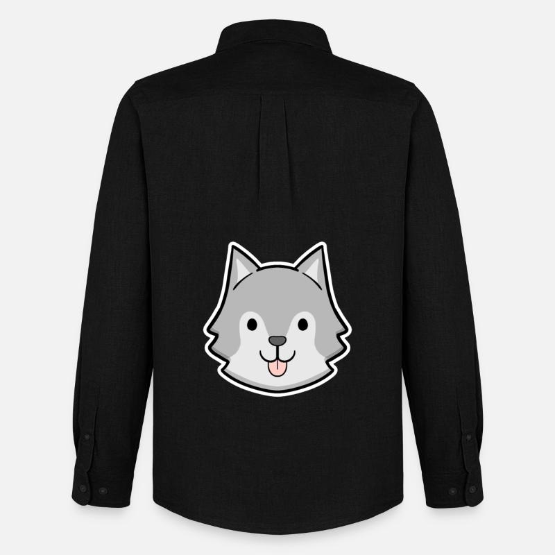 Fröhlicher Husky Kopf Sticker - Männer Oxford Hemd von Stanley/Stella - Schwarz
