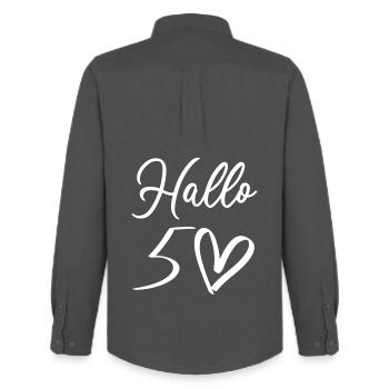 Warm welcome with handwritten design - Men's Oxford Shirt by Stanley/Stella - anthracite - Back - AI Model Male 185 dark (185cm)