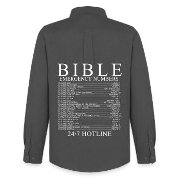 numéros d'urgence de la Bible - Chemise Oxford homme Stanley/Stella - charbon - Dos - AI Model Male 185 dark (185cm)
