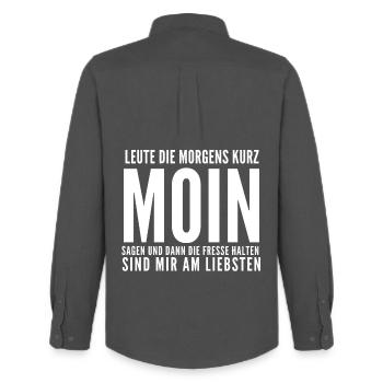 Moin und Klappe halten - Männer Oxford Hemd von Stanley/Stella - Anthrazit - Hinten - AI Model Male 185 dark (185cm)