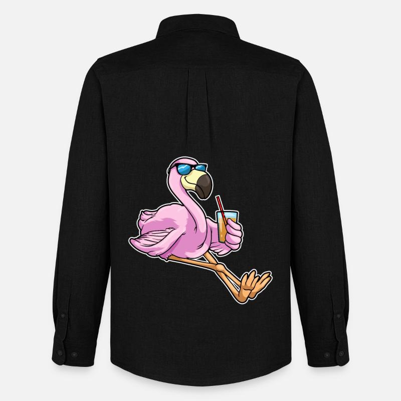 Flamingo mit Getränk mit Strohhalm - Männer Oxford Hemd von Stanley/Stella - Schwarz