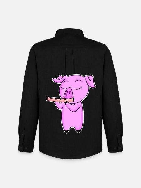 Pig plays flute - Men's Oxford Shirt by Stanley/Stella - black