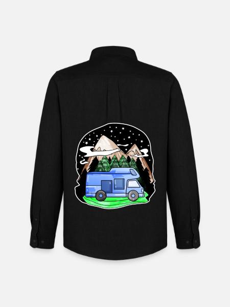 Camping-car Mountain Mountains Camping Camper - Chemise Oxford homme Stanley/Stella - noir