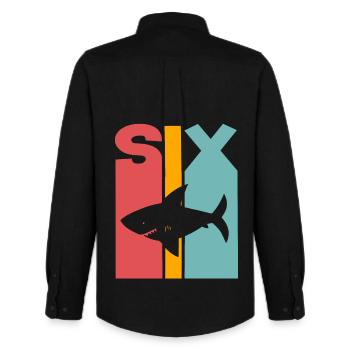6ème anniversaire 6 ans requin - Chemise Oxford homme Stanley/Stella - noir - Dos - AI Model Male 185 dark (185cm)