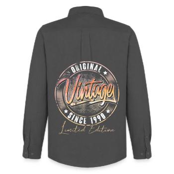1990 Année de naissance Anniversaire Vintage - Chemise Oxford homme Stanley/Stella - charbon - Dos - AI Model Male 185 dark (185cm)