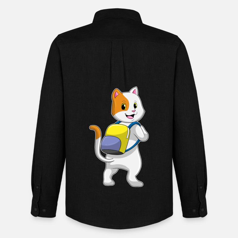 Katze als Wanderer mit Rucksack - Männer Oxford Hemd von Stanley/Stella - Schwarz