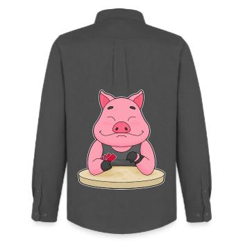 Cartes de poker Pig Poker - Chemise Oxford homme Stanley/Stella - charbon - Dos - AI Model Male 185 dark (185cm)