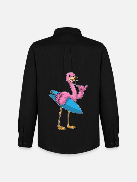 Flamingo Surfing Surfboard Summer - Men's Oxford Shirt by Stanley/Stella - black