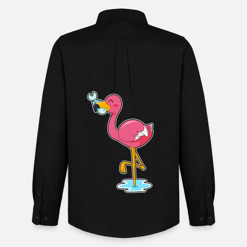 Flamingo mit Fisch - Männer Oxford Hemd von Stanley/Stella - Schwarz