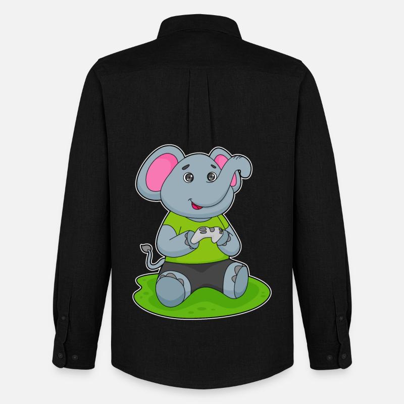 Elefant Gamer Controller - Männer Oxford Hemd von Stanley/Stella - Schwarz