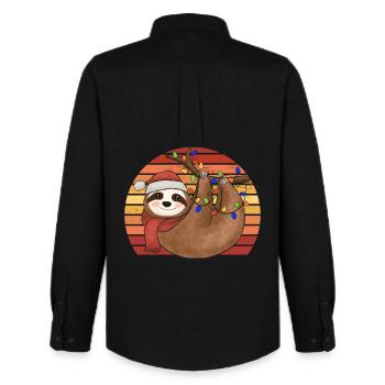 Sloth String Lights Christmas Pajamas Christmas - Men's Oxford Shirt by Stanley/Stella - black - Back - AI Model Male 185 dark (185cm)