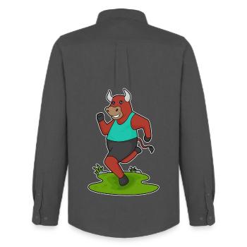 Stier Jogger Joggen Sport - Männer Oxford Hemd von Stanley/Stella - Anthrazit - Hinten - AI Model Male 185 dark (185cm)