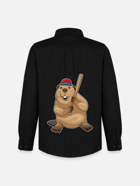 Beaver Baseball Baseball Bat - Men's Oxford Shirt by Stanley/Stella - black