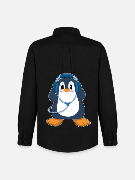 Penguin Headphone Music - Men's Oxford Shirt by Stanley/Stella - black