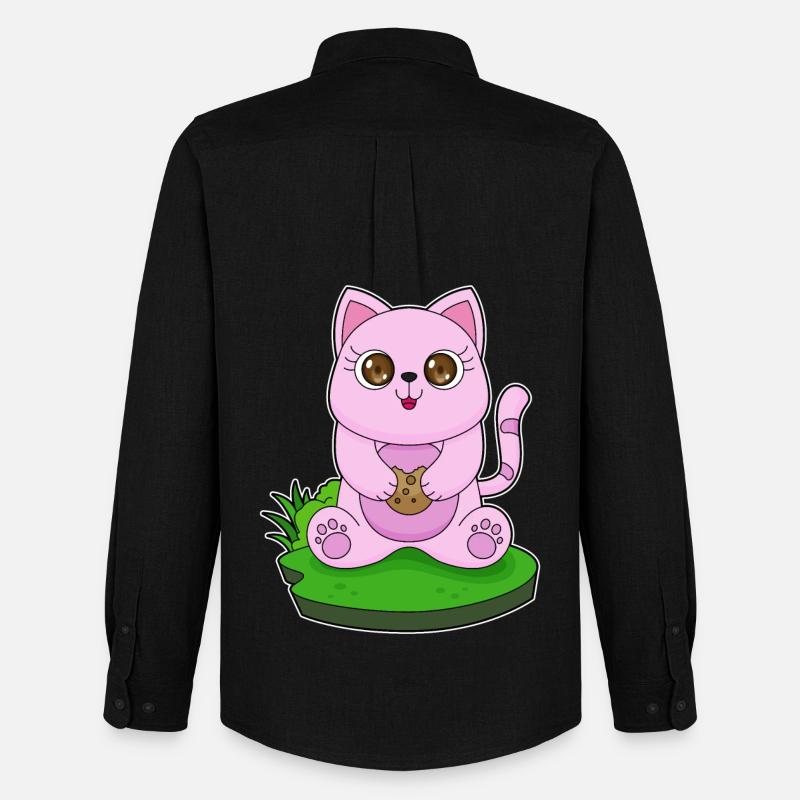 Katze Cookie - Männer Oxford Hemd von Stanley/Stella - Schwarz